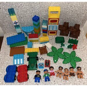 Lego Duplo LOT 65+ Pcs Vehicles Cave Family Trees Race Car Windows Doors Fire Ch